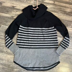 Cyrus Black and Gray Cowl Neck Sweater with Stripes